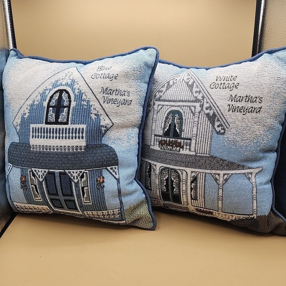 Tapestry Cottage Pillows Pair Riverdale 12"x12" Martha's Vineyard Decor Beach